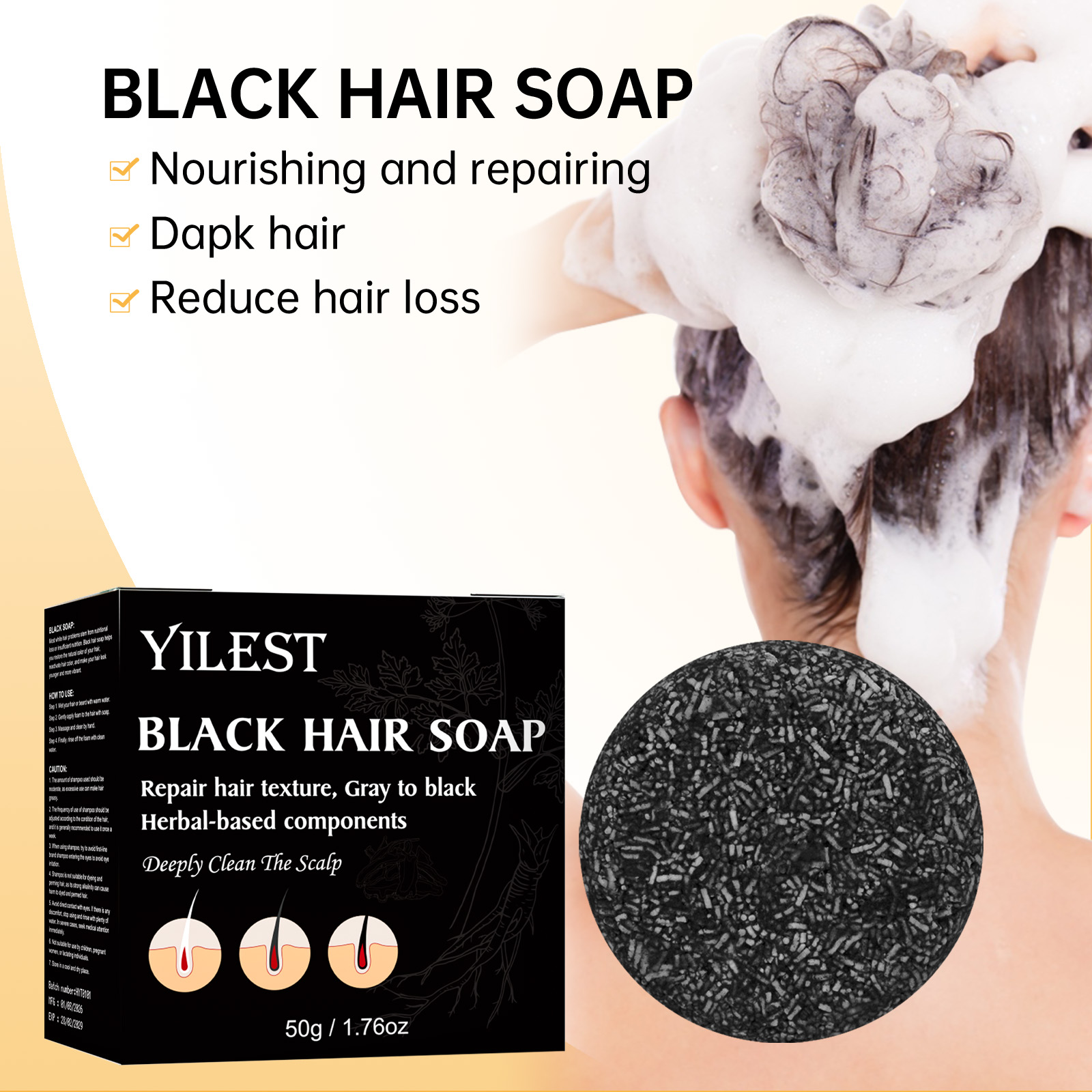 Hair Care Natural Ingredients - Natural Herbal Hair Soap 50g, Cleansing